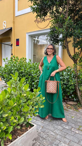 Vestido Paula Linho Verde Esmeralda EZILDINHA