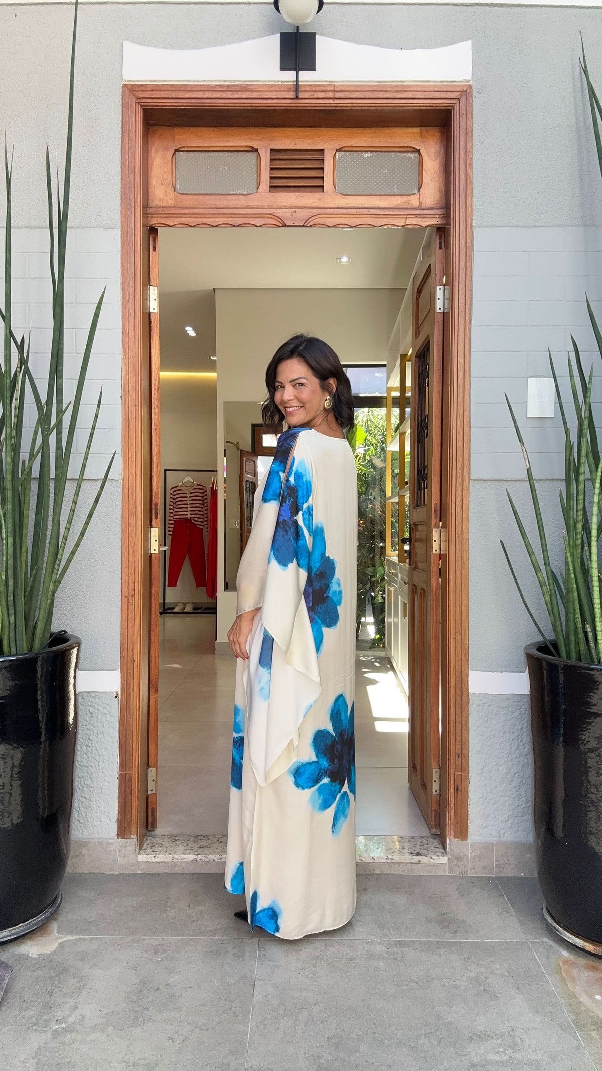 Kaftan Blue Flowers Seda Pura EZILDINHA