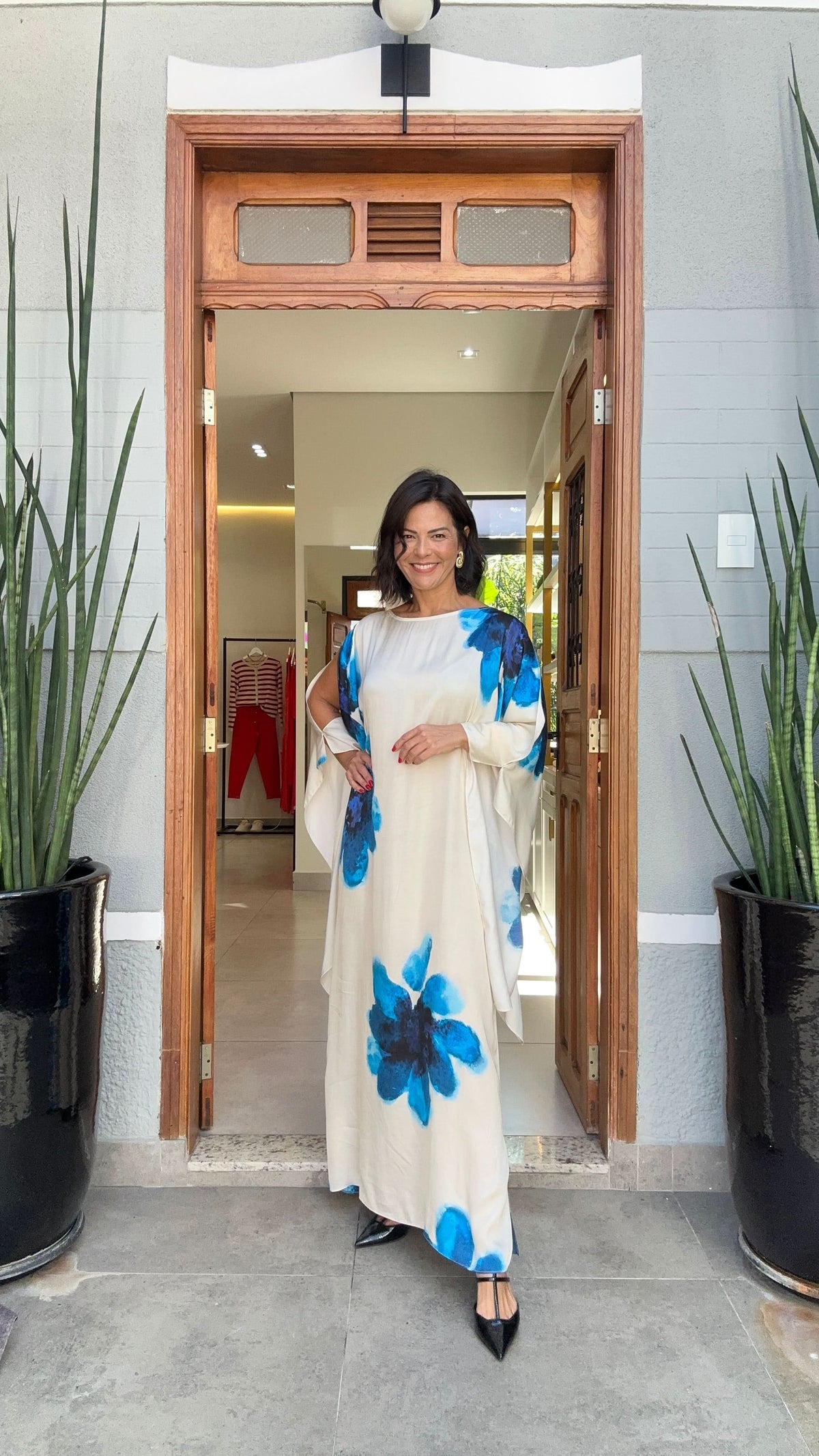 Kaftan Blue Flowers Seda Pura EZILDINHA