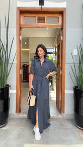 Vestido Chemisier Seda Pura Chumbo EZILDINHA